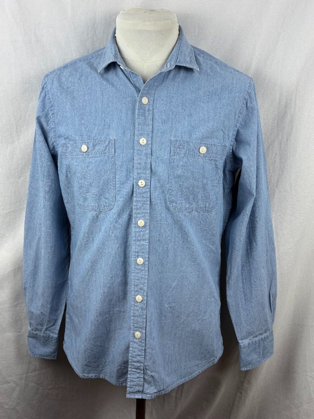 Proper Cloth Light Indigo Chambray Work Shirt Men's Custom 16 34.5 100% Cotton